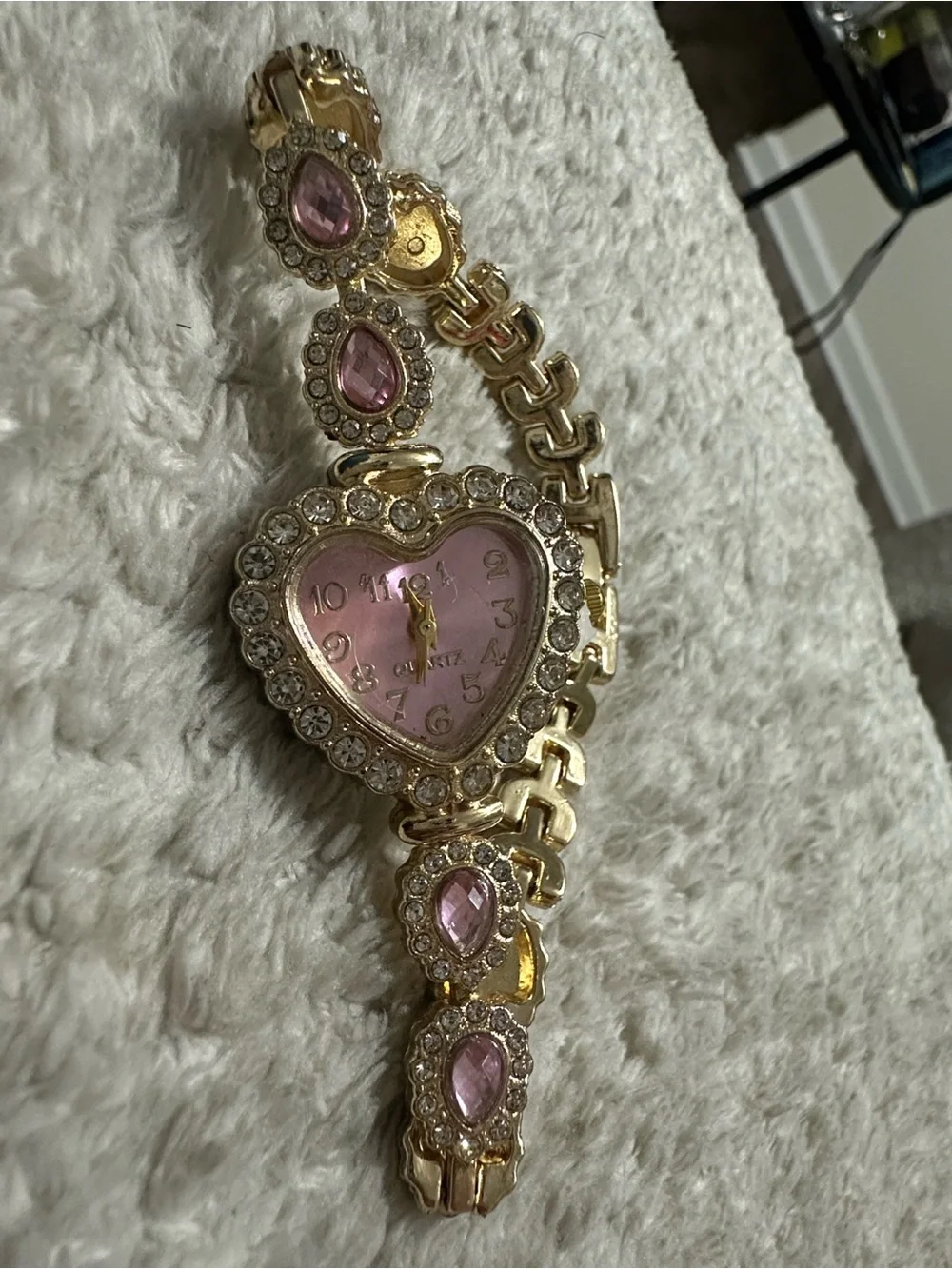 Heart-Shaped Pink Crystal Women's Watch Bracelet